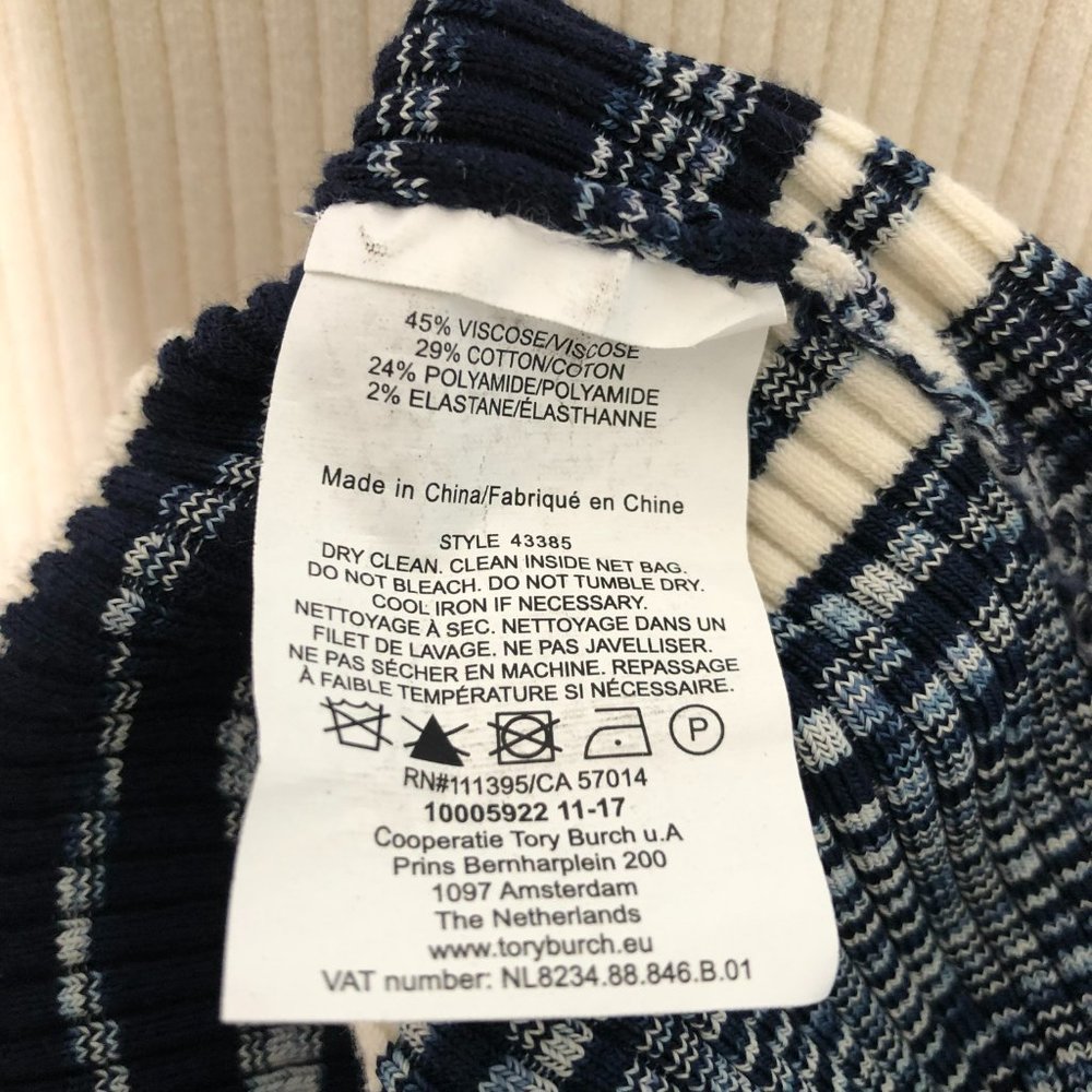 Tory Burch Julie Intarsia Striped Blue White Sweater Dress Medium Women's Midi - Picture 3 of 6